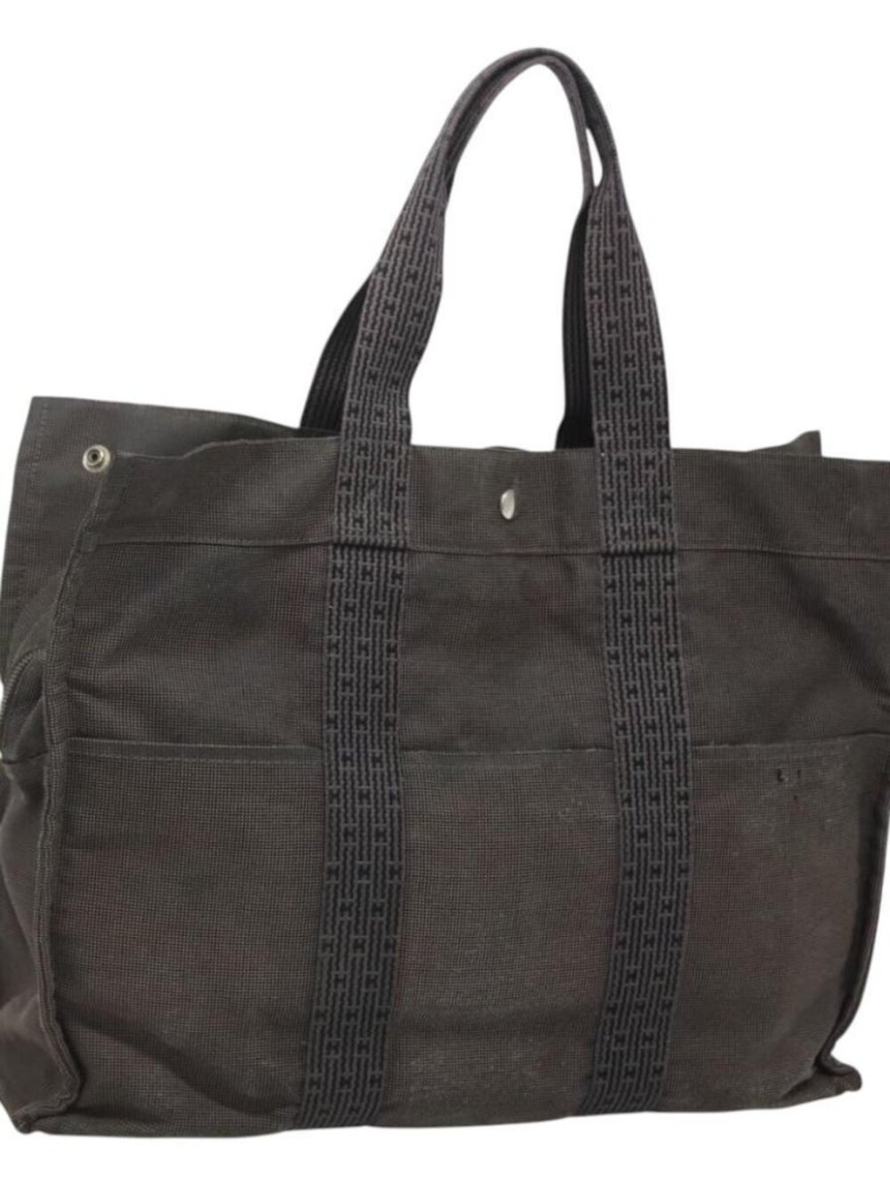 HERMES Her Line MM Hand Bag Canvas Gray Auth sw510